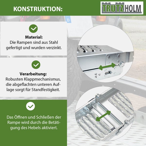Konstruktionsdetails der Stahlrampe mit Klappmechanismus und Hebelbetätigung von TrutzHolm