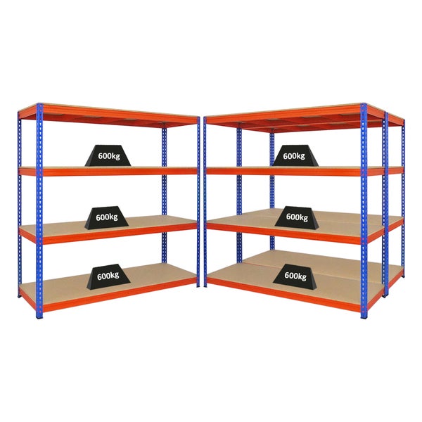 PROREGAL Mega Deal 3x Profi Schwerlastregal Bison HxBxT 200 x 200 x 60 cm 4 Fachböden Fachlast 600 kg Blau-Orange