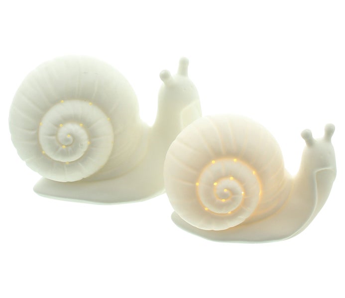 FRANK FLECHTWAREN | LED-Schnecke White, 2er Set, PORZELLAN, KUNSTSTOFF, 11,5 x 7 x 8,0 cm, 13,5 x 8 x 10 cm