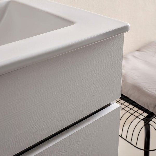60cm Badmöbel Set aus Unterschrank, Keramik -Waschbecken und Spiegel | Sole