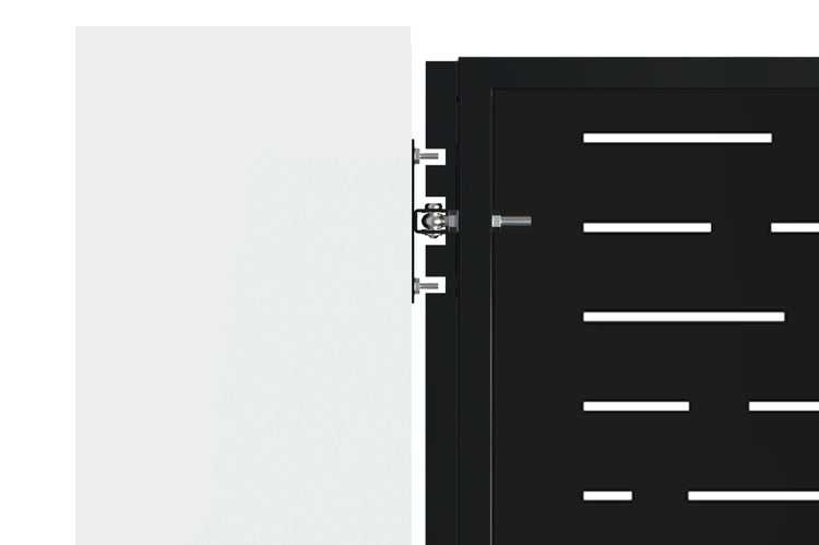 Detailansicht eines Zauntors mit Beschlägen