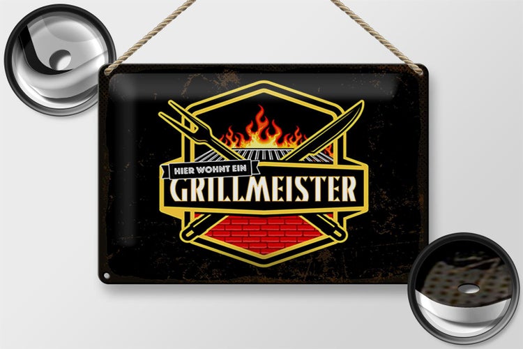 Blechschild Spruch 30x20cm Hier wohnt ein Grillmeister
