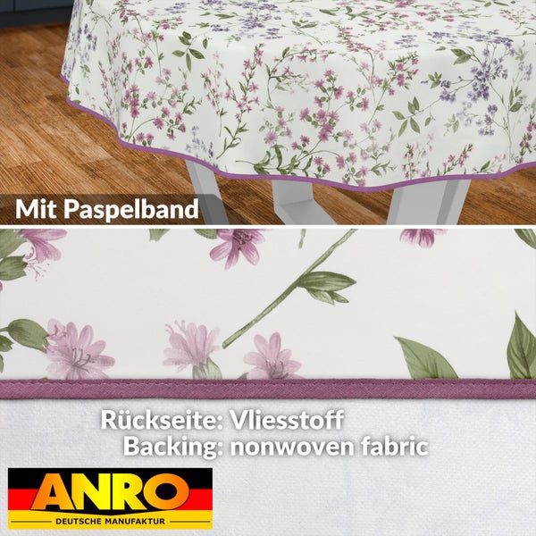 Tischdecke mit Blumenmuster und Paspelband