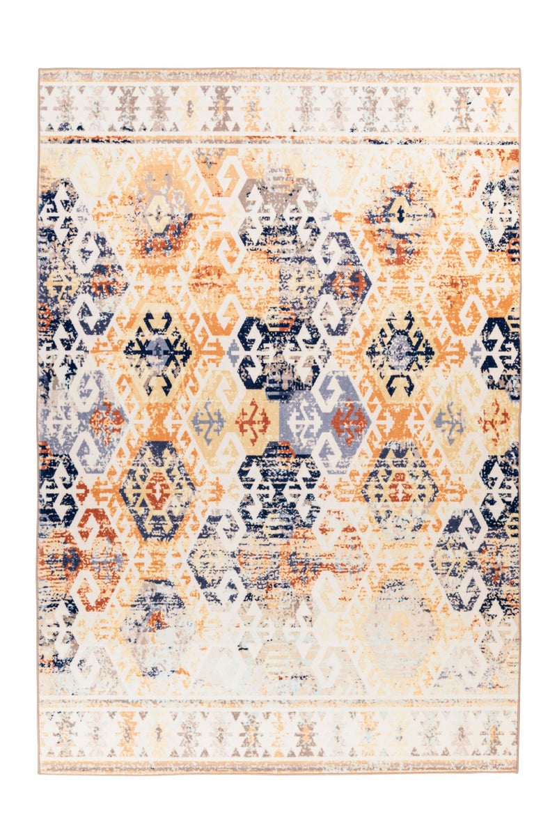 Kurzflor Teppich Rhombique Beige Vintage-Design, Used-Look, Orientalisch 80 x 150 cm