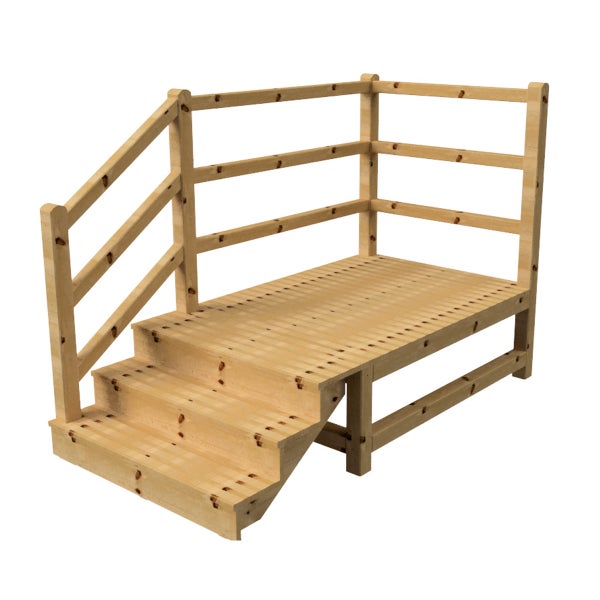 Holzpodest mit Treppe und Geländer für den Außenbereich