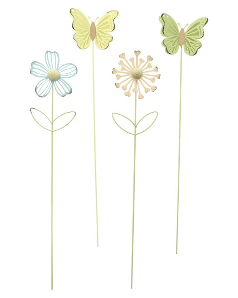 FRANK FLECHTWAREN | Stecker Blume & Schmetterling, 4er Set, METALL, H: 40 cm