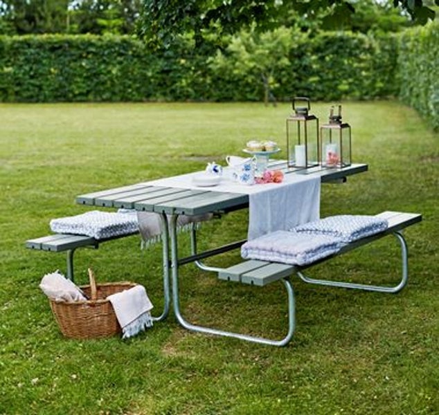 Picknicktisch, Gartentisch, Gartenmöbel  CLASSIC 177x155x75cm Farbe grau-grün