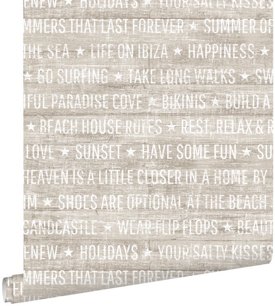 Tapetenrolle mit Strandmotiven und sommerlichen Slogans