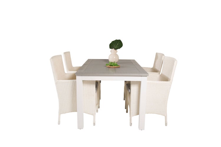 Albany Gartenset Tisch 90x160/240cm und 4 Stühle Malin weiß, grau. 90 X 160 X 75 cm