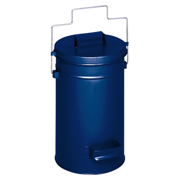 Blauer, zylindrischer Metallbehälter mit Deckel und Tragegriffen.