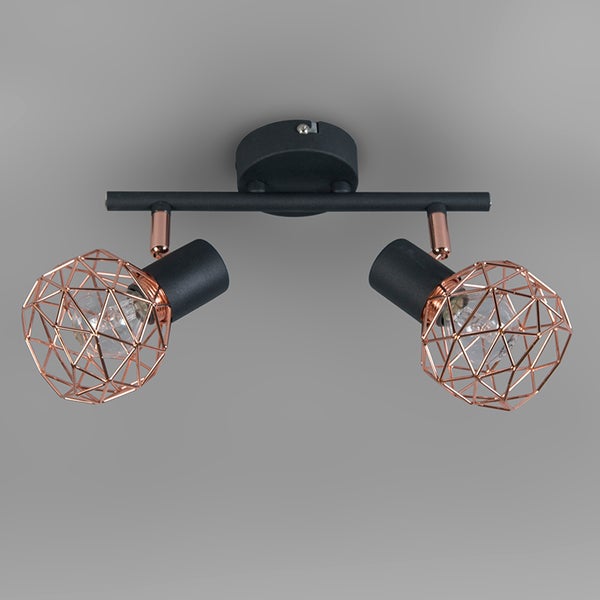 Deckenleuchte mit zwei Strahlern mit geometrischem Lampenschirm