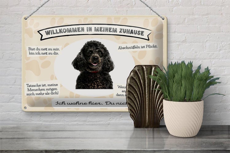 Blechschild Spruch 30x20cm Tiere Pudel willkommen Zuhause