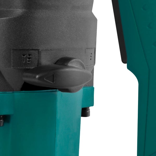 Detailansicht eines Funktionsschalters zur Einstellung der Betriebsmodi an einem elektrischen Bohrhammer oder einer Bohrmaschine.