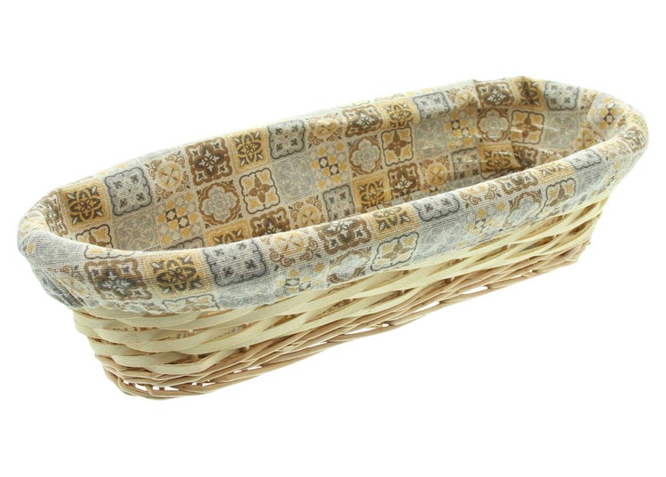 FRANK FLECHTWAREN | Füllkorb Mosaik, lang, HOLZSPAN, WEIDE, BAUMWOLLE, POLYESTER, 40 x 16 x 9 cm
