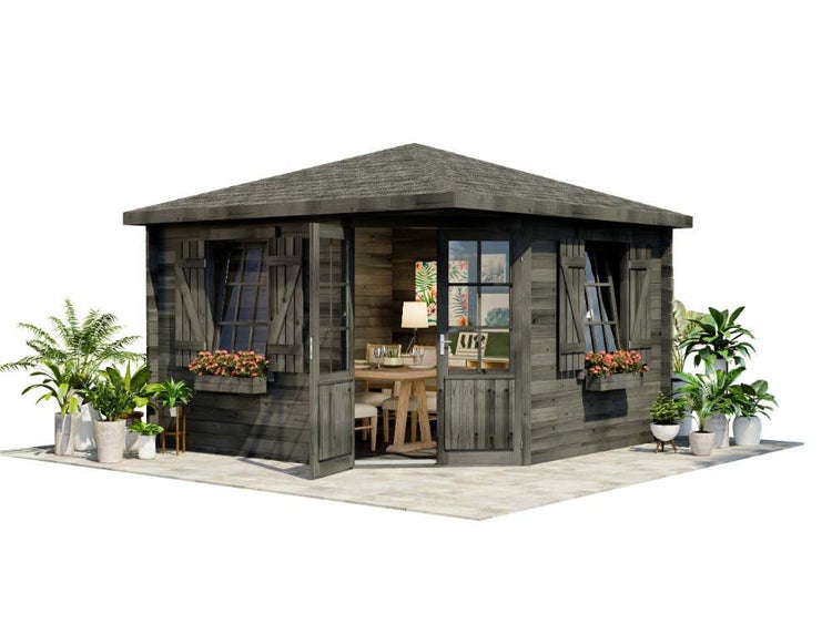 Alpholz 5-Eck Gartenhaus Monica Royal Gartenhaus aus Holz, Holzhaus mit 40 mm Wandstärke, Blockbohlenhaus mit Montagematerial, Naturbelassen 3,5x3,5m