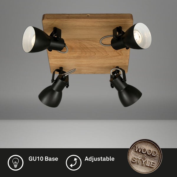 Deckenleuchte Spotleuchte Schwenkbar GU10 35 W schwarz Holz-Metall Briloner