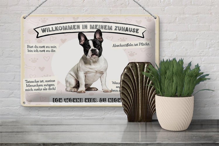 Blechschild Spruch 30x20cm Frech Bulldog willkommen Zuhause