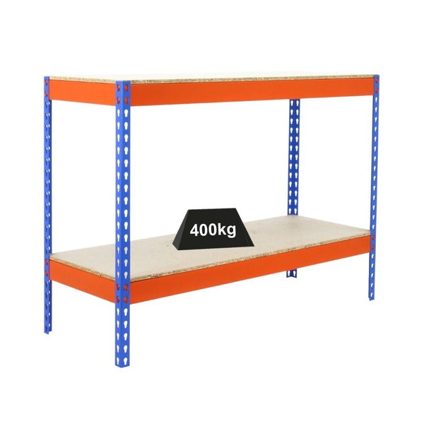 Schwerlastregal MINI WOOD YETI TWO | HxBxT 90x120x45cm | Fachlast 400kg | Blau-Orange