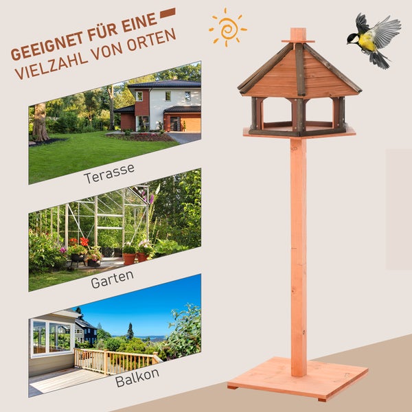 PawHut Vogelhaus hölzerner Vogelvilla Futterhaus Vogelständer Vogel-Tischvogelhaus Spielstand mit wasserfestem Dach für den Aussenbereich Natur Ø52 x 130H cm