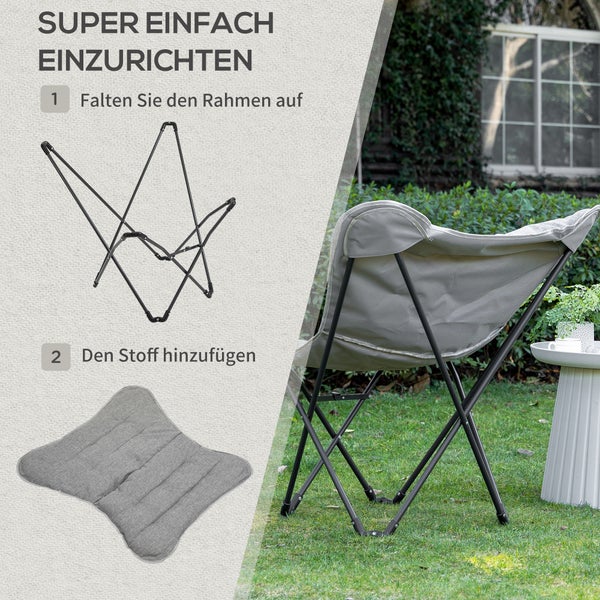 Outsunny Campingstuhl, tragbar klappbar Gartenstuhl, Modern Design, für Outdoor Picknick, max. Belastung 120 kg, 88 x 74 x 84 cm, Stahl, Polyester, Hellgrau