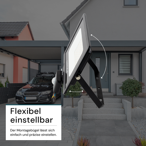 LUXULA LED Außenstrahler mit Bewegungsmelder 50W Strahler 4000K Neutralweiß 5000lm Fluter Schwarz IP65