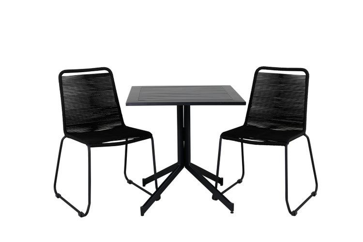 Way Gartenset Tisch 70x70cm und 2 Stühle stabelS Lindos schwarz. 70 X 70 X 72 cm