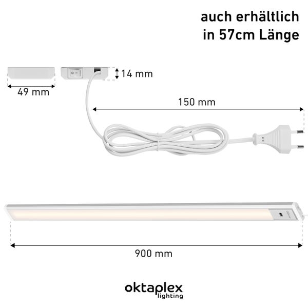 Riva LED Unterbauleuchte dimmbar mit Sensor 90cm neutralweiß 4000K silber Küchen Unterschranklampe Aluminium LED Lichtleiste