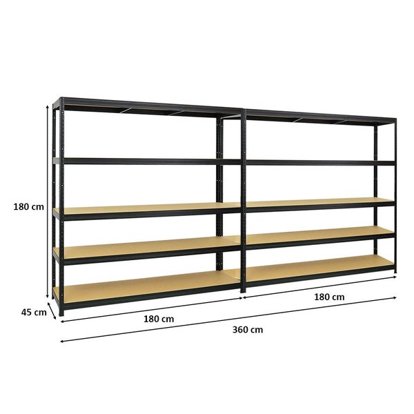 PROREGAL Mega Deal 2x Schwerlastregal Giant Elephant HxBxT 180 x 180 x 45 cm Fachlast 200 kg Schwarz