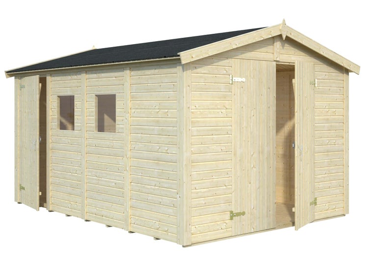 Alpholz Gerätehaus Dan 10,0 m² Gerätehaus aus Holz, Geräteschrank mit 16 mm Wandstärke, Gartenhaus mit Montagematerial, Naturbelassen