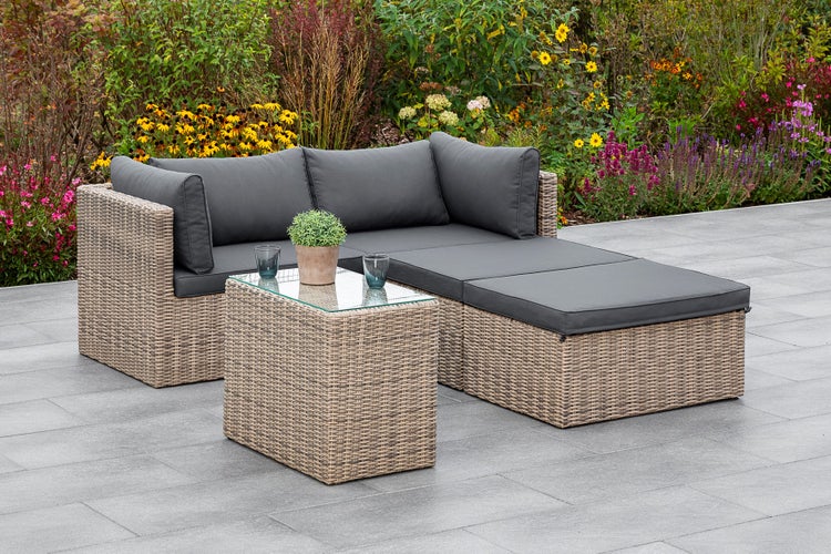 Licosa Gartenlounge Set, 2 Ecksessel, 2 Hocker, 1 Tisch, inkl. Auflagen