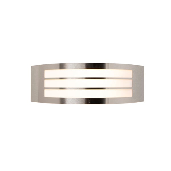 Außenwandleuchte aus gebürstetem Edelstahl mit drei horizontalen Lichtschlitzen.