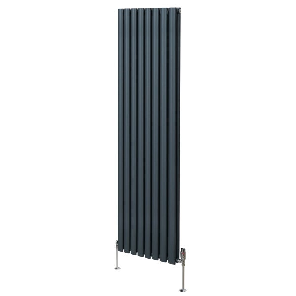 Oval Röhrenheizkörper & Chrom Thermostatventile – 1800mm x 480mm - Anthrazitgrau