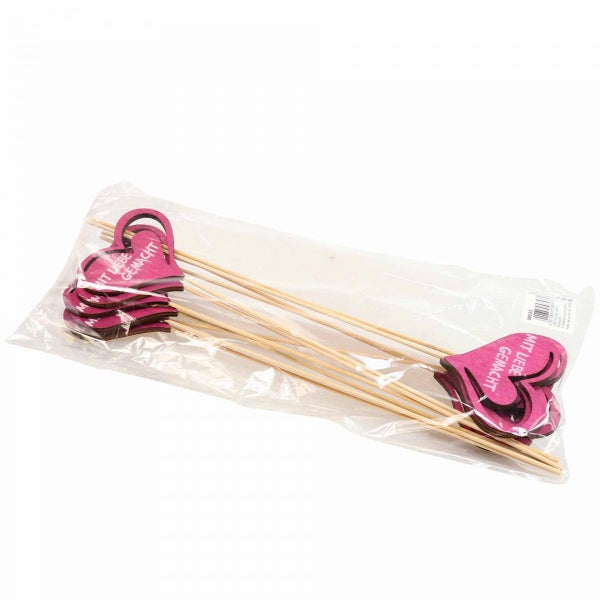 Dekostecker Herz mit Schriftzug 'Mit Liebe gemacht' und Holzstäben in Verpackung