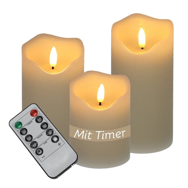 Drei LED Echtwachskerzen mit Fernbedienung und Timer Funktion