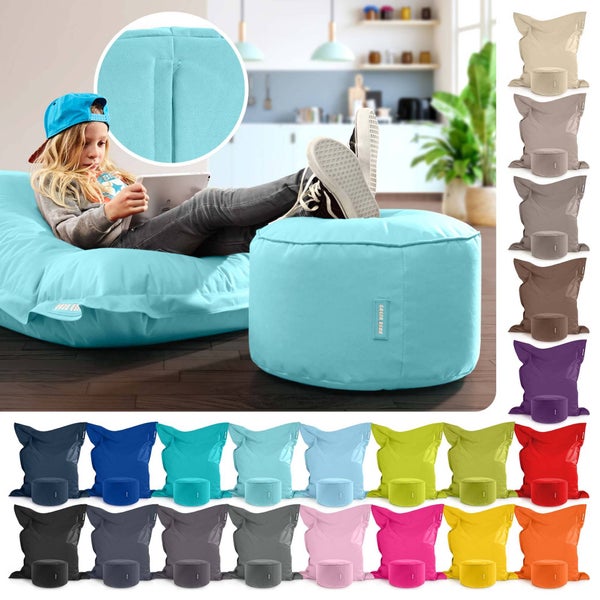 Green Bean 2er Set XXL Sitzsack inkl. Pouf fertig befüllt mit EPS-Perlen - Riesensitzsack 140x180 Lounge Sitz-Kissen Bean-Bag Chair  - Aquamarin