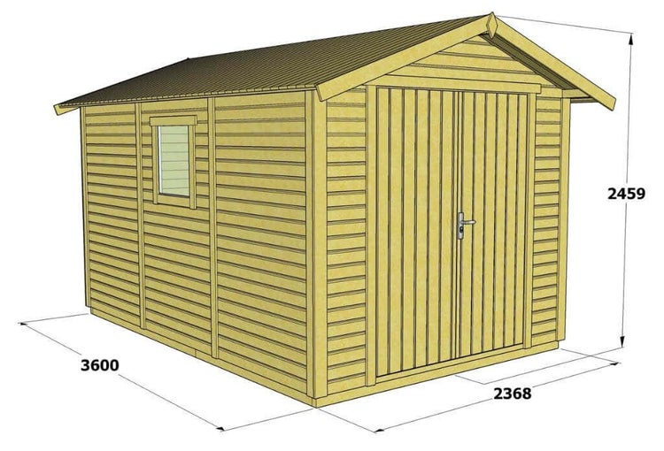 Alpholz Gerätehaus Georg Gartenhaus aus Holz, Holzhaus mit 19 mm Wandstärke Blockbohlenhaus, Naturbelassen 2,4x3,6m