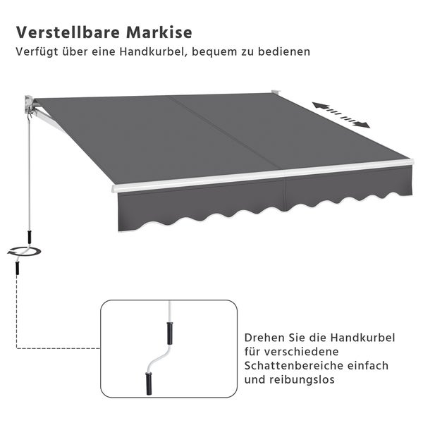 Verstellbare Markise mit Handkurbel für einfache Schattenanpassung.
