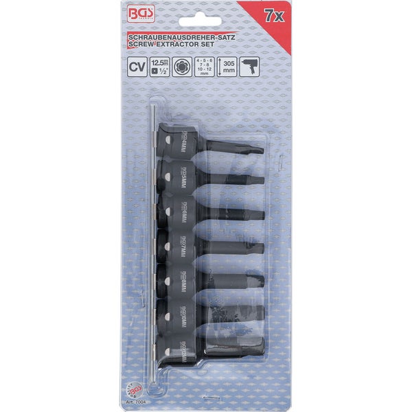 BGS Schraubenausdreher-Satz Antrieb Innenvierkant 12,5 mm (1/2) für defekten Innensechskant 4 - 12 mm 7tlg. - 7004