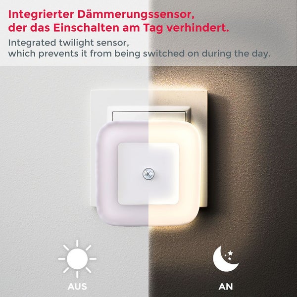 Nachtlicht - 0,32W, 26lm, mit Bewegungsmelder, Stecker, Timer, warmweiß, weiß