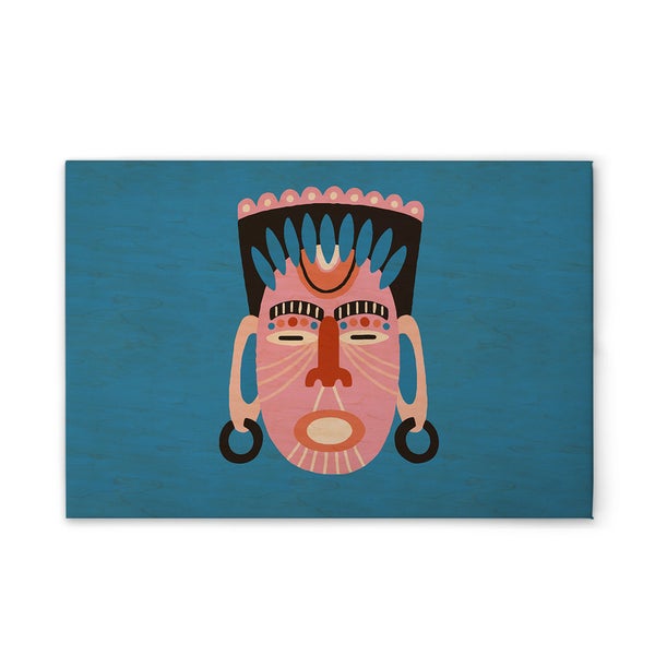 Dekoratives Wandbild mit abstraktem Maskenmotiv auf blauem Hintergrund