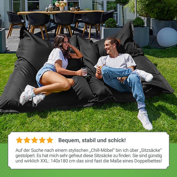 Green Bean Sitzsack XXL 140x180cm 380 Liter Kinder & Erwachsene Bean Bag EPS Perlen Füllung Riesensitzsack Groß Draußen Outdoor Liegekissen Waschbar Wetterfest Lounge Sitzkissen Bodenkissen Schwarz