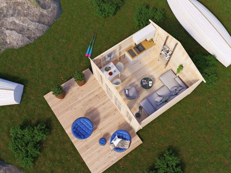 Alpholz Schwedenhaus Julia Gartenhaus aus Holz, Holzhaus mit 70 mm Wandstärke Blockbohlenhaus, Naturbelassen