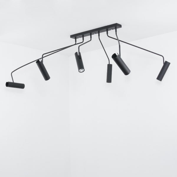 Schwarze Deckenleuchte mit sechs Strahlern