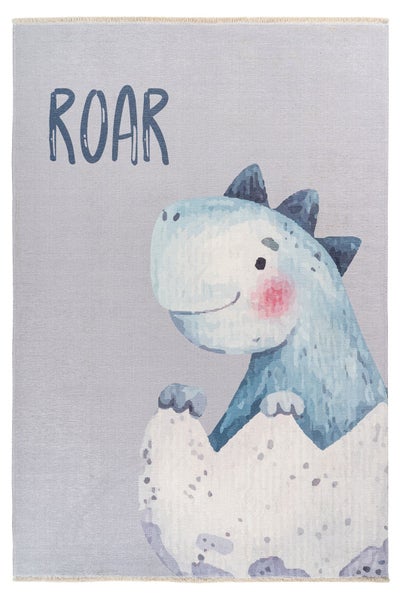 Kinderteppich mit Dinosaurier Motiv und ROAR Schriftzug in rechteckiger Form