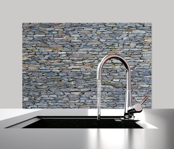 Küchen Spritzschutz | Küchenrückwand | Alu-DiBond | Fliesenschutz für den Herd und Spüle | Küche | Küchenfliesen | Fliesenspiegel | Rückwand, Größe: 60 x 40 x 0.3 cm Küchenrückwand und Spritzschutz Steinmauer