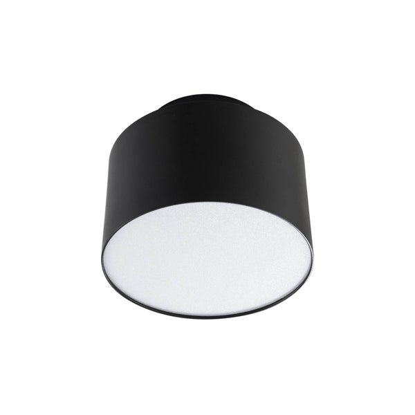 Zylindrische Deckenleuchte in Schwarz mit weißem Diffusor.