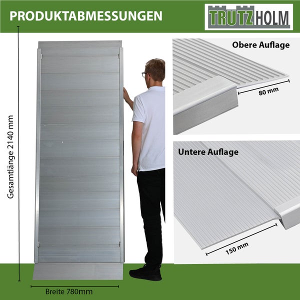 Produktdarstellung einer Trutzholm Rollstuhlrampe mit Maßangaben