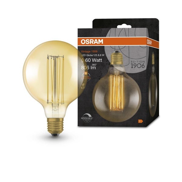 OSRAM LED Filament Lampe ersetzt 60W E27 Globe - G125 8,8W 806lm 2200K dimmbar Einerpack