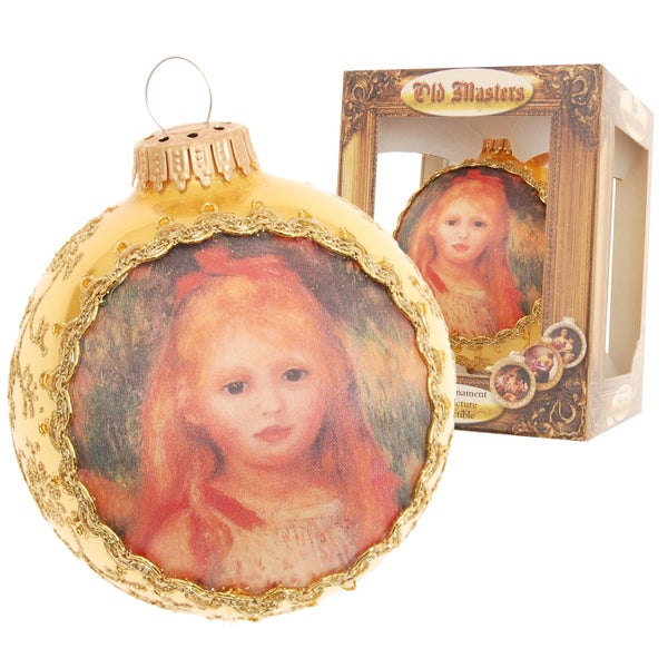 Gold glanz 8cm Seidenbildkugel mit Mädchen, 1 Stck., Weihnachtsbaumkugeln, Christbaumschmuck, Weihnachtsbaumanhänger