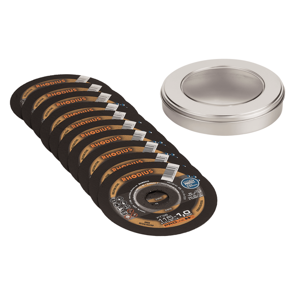 RHODIUS Trennscheibe XT38, 10 Stück, 115 x 1,0 x 22,23 mm für Edelstahl, Stahl, Metall, PROline